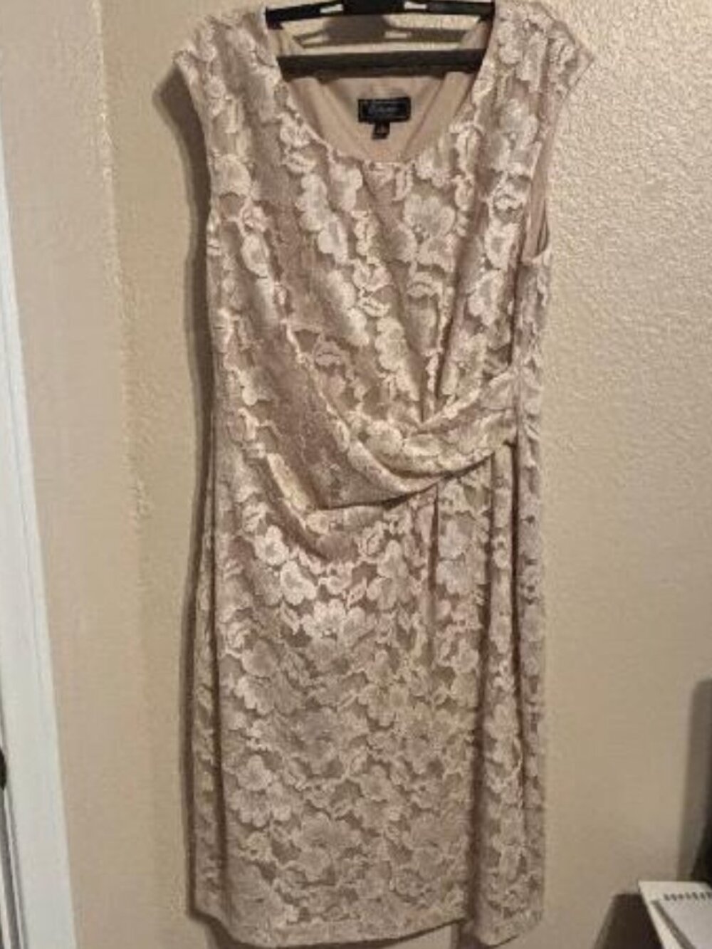 Dress Barn Collections for Beige Lace Dress Sleeveless Knee Length 14